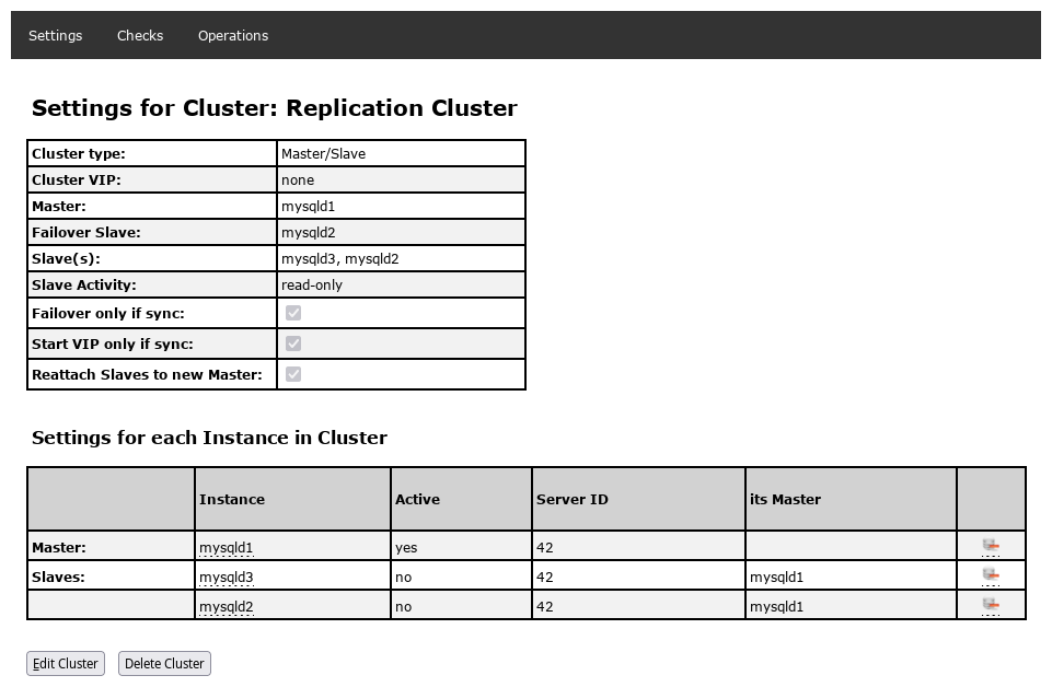 Replication Cluster Settings