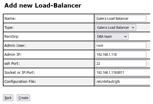 Add a new Galera Load Balancer