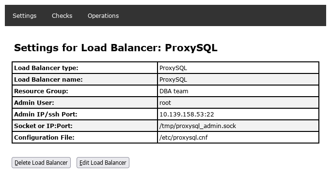 ProxySQL Load Balancer Settings tab